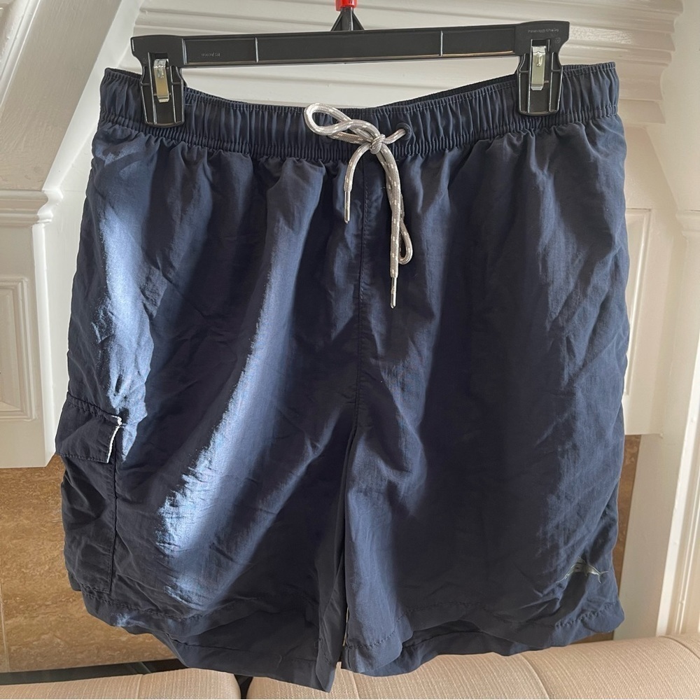 Bi: TOMMY BAHAMA Relax Swim Trunks Men M Blue Micro Twill Elastic Drawstring